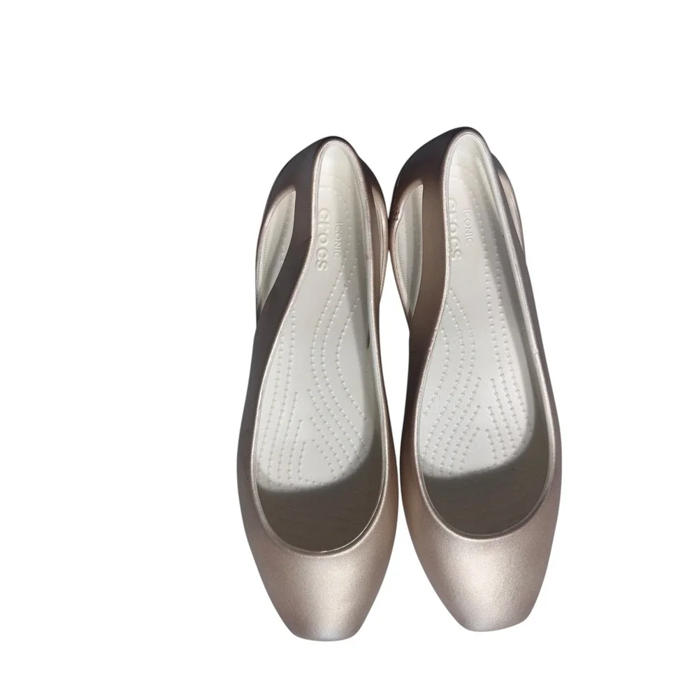 Crocs Sloane Flats Womens 11 Gold Metallic Square Toe Ballet Core Chic
